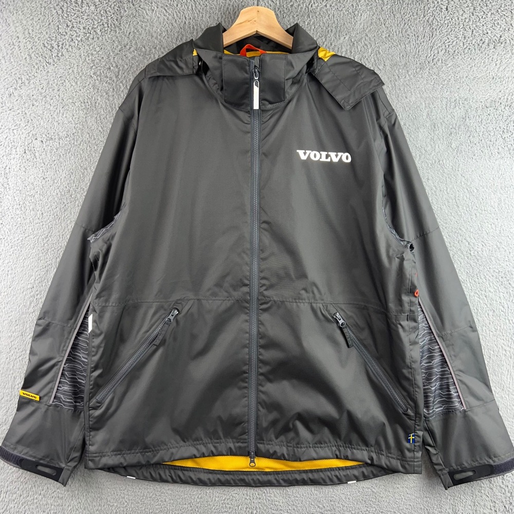 Volvo Official Merchandise Mens Medium Windbreaker Jacket Grey Yellow Hooded